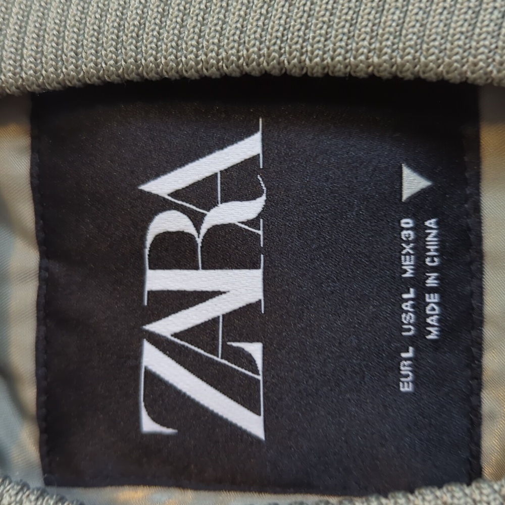 Zara Tan and Olive Green Cropped Bomber Jacket - Picture 5 of 5